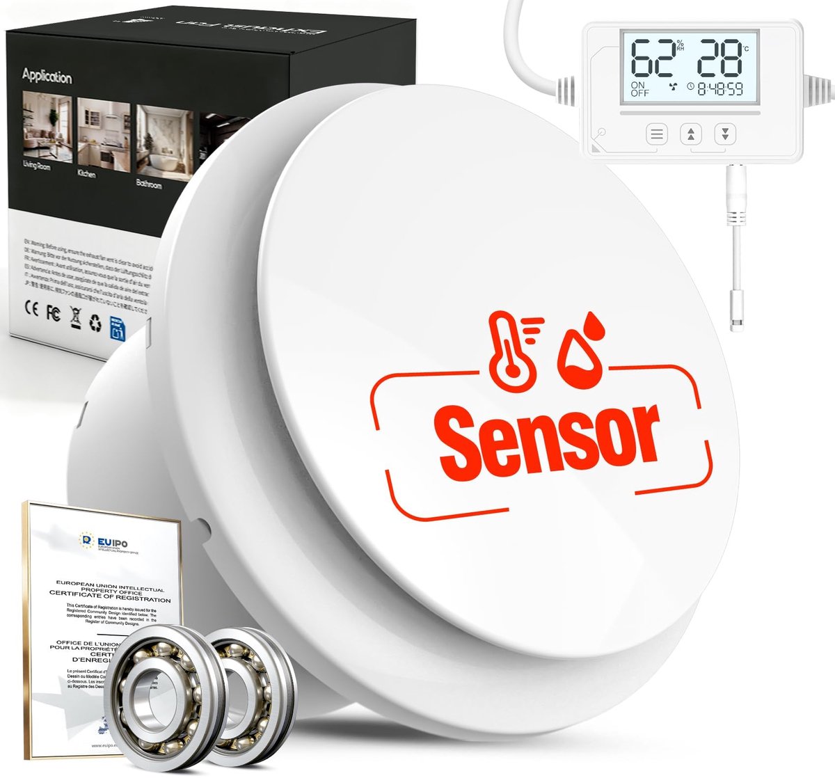 SnelShoppen - Badventilator 100mm met Vochtigheids- en Temperatuursensor, Timer - Stille Krachtige Afzuigventilator voor Badkamer, WC en Kelder - 3 St