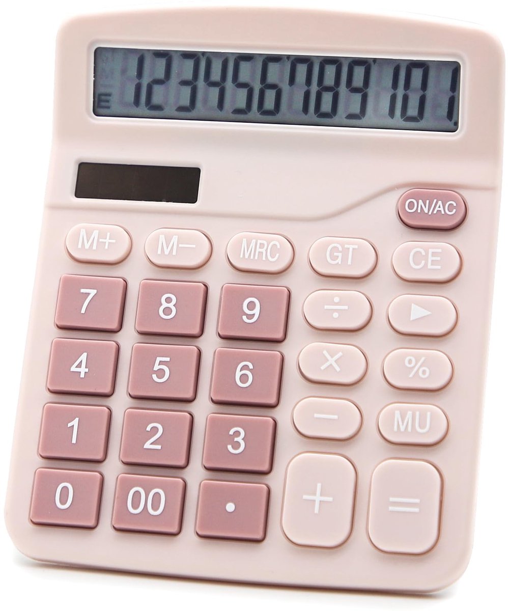 SnelShoppen - Elektronische Desktop Calculator met 12 Cijfers en Grote LCD Display - Roze Dual Power Calculator voor Thuis, Kantoor, School en Studie