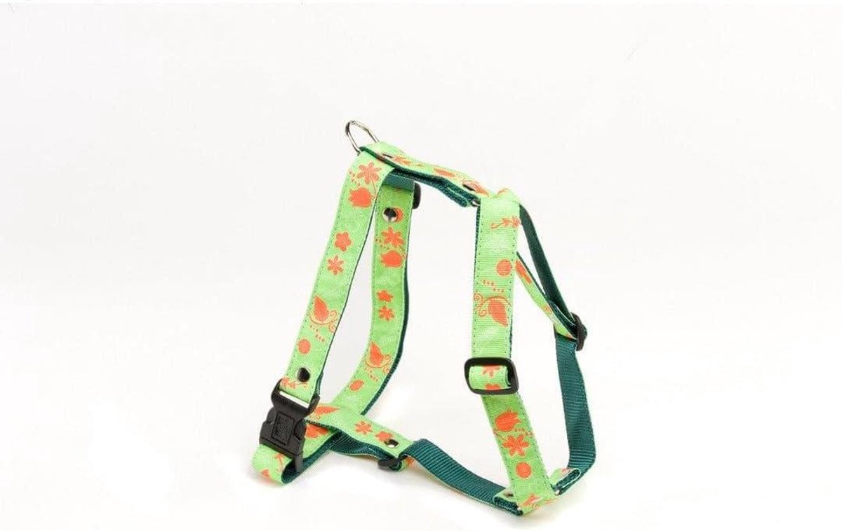 Honden Harnas - Hondentuigje Veiligheidsharnas - Comfortabele Wandelingen - Zelfborgende Gesp - 45-65 cm x 2.5 cm - Groen en Oranje
