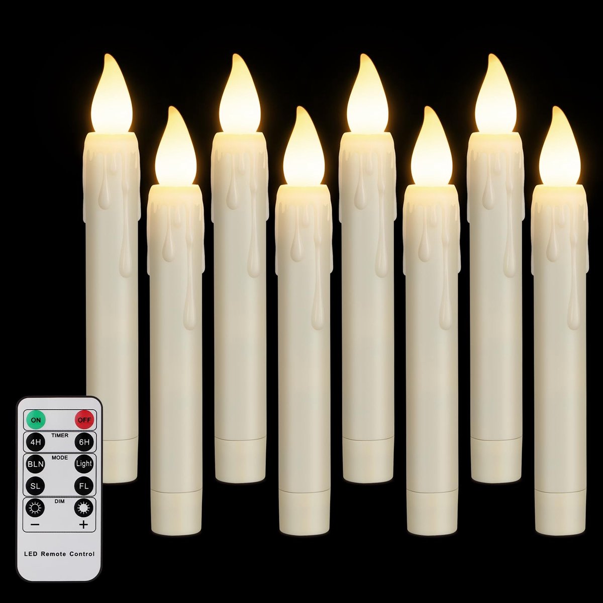 SnelShoppen - 8 Dimbare Led-staafkaarsen met Afstandsbediening en Timer - Vlamloze Tafelkaarsen in Warmwit - Perfect voor Halloween en Kerstmis - 2 x