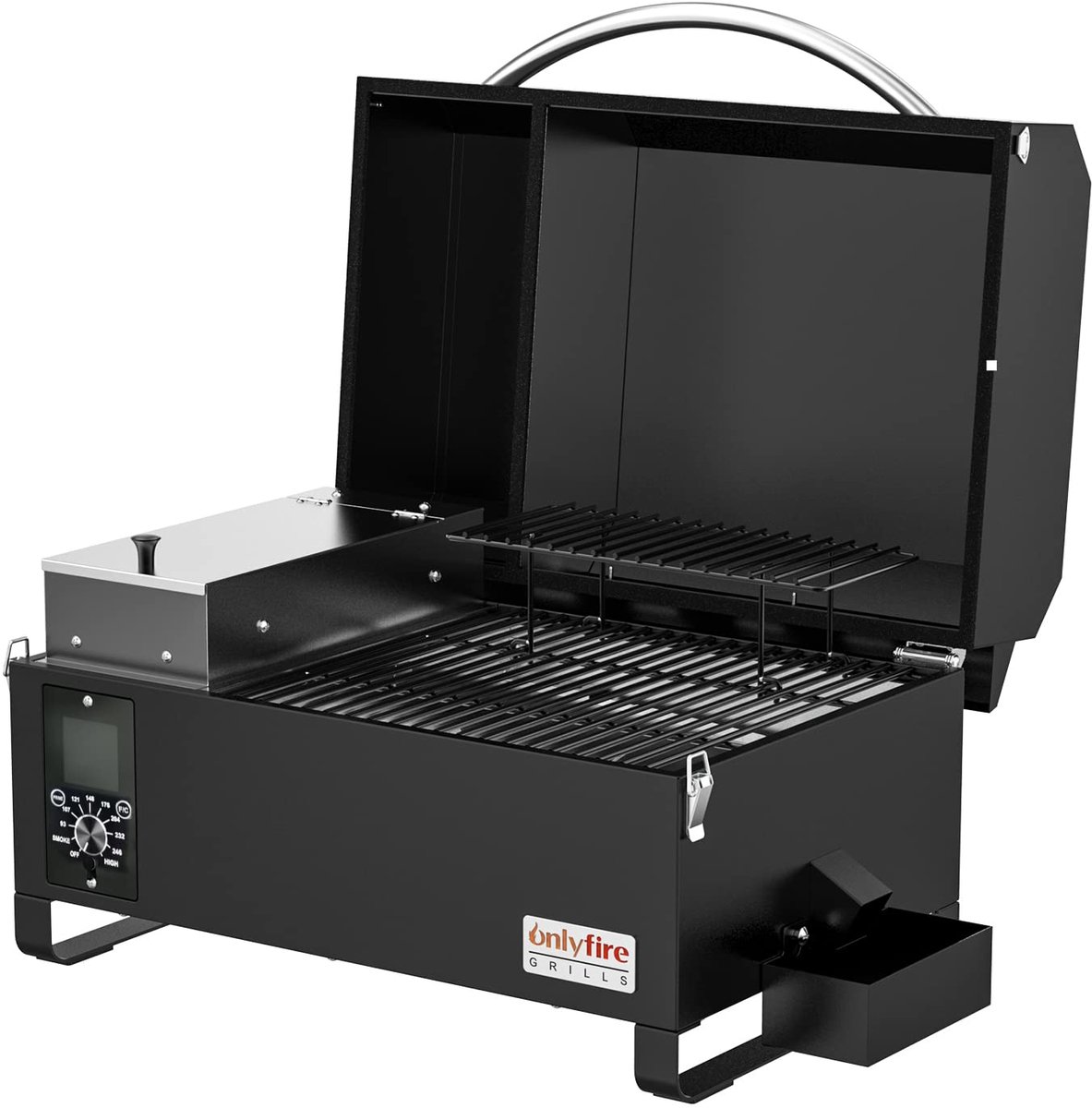 SnelShoppen - Houten Pelletbarbecue 80 °C - 260 °C met LED-scherm, Vleessonde, Draagbare BBQ Smoker met Deksel, Zwart voor Tuin, Camping en Feest
