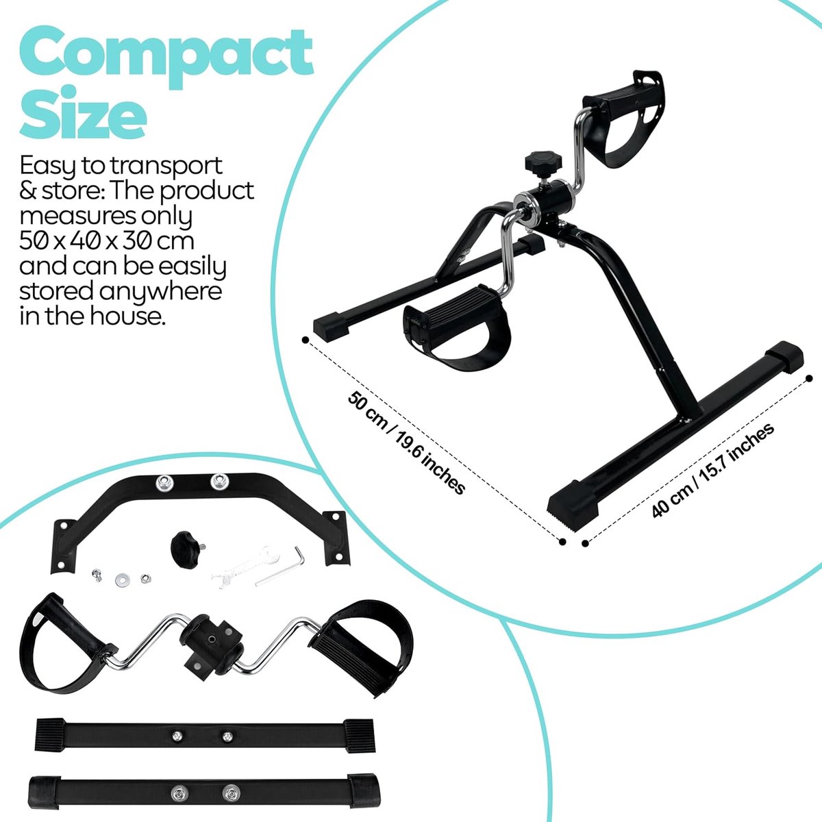 SnelShoppen - Techfit PED1 Pedaaltrainer, mini-hometrainer voor thuis en op kantoor, lichte trainingsmachine voor armen en benen, zwart, ideaal voor h