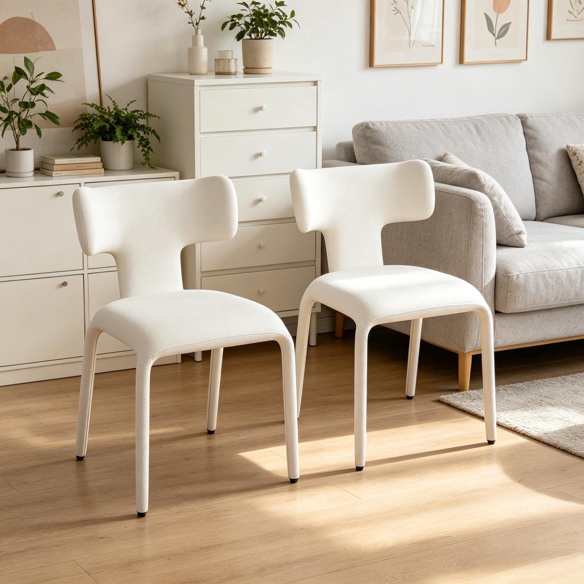 OKWISH Eetkamerstoel Set Van 2 - Gestoffeerd Met Gebogen Rugleuning En Zachte Zitting - Voor Eetkamer, Woonkamer En Keuken - Linnen - Apricot Cream