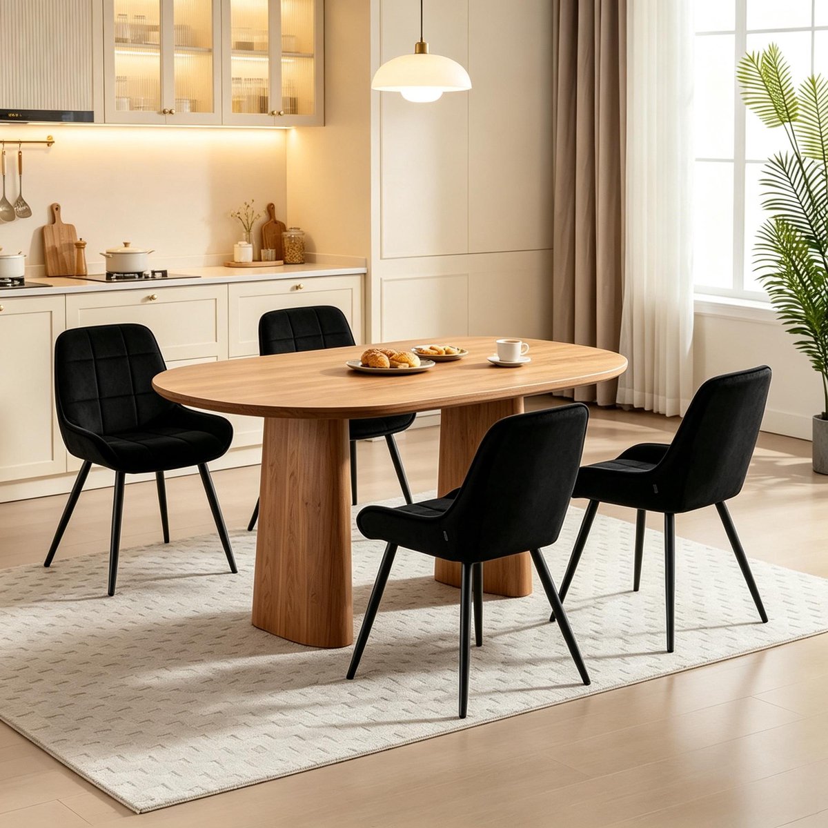 OKWISH Eetkamerstoel Set Van 4 - Met Armleuningen En Gewatteerde Zitting - Comfortabel Voor Eetkamer, Woonkamer En Home Office - Metaal - Zwart