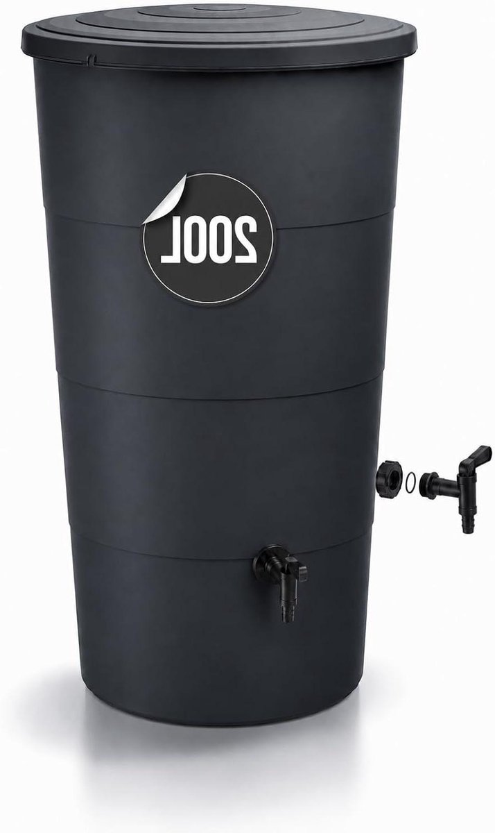 Regenton met Kraan - Waterton Regenopvang - Tuin Besproeien - Modern Glad Oppervlak - 200 Liter - Antraciet