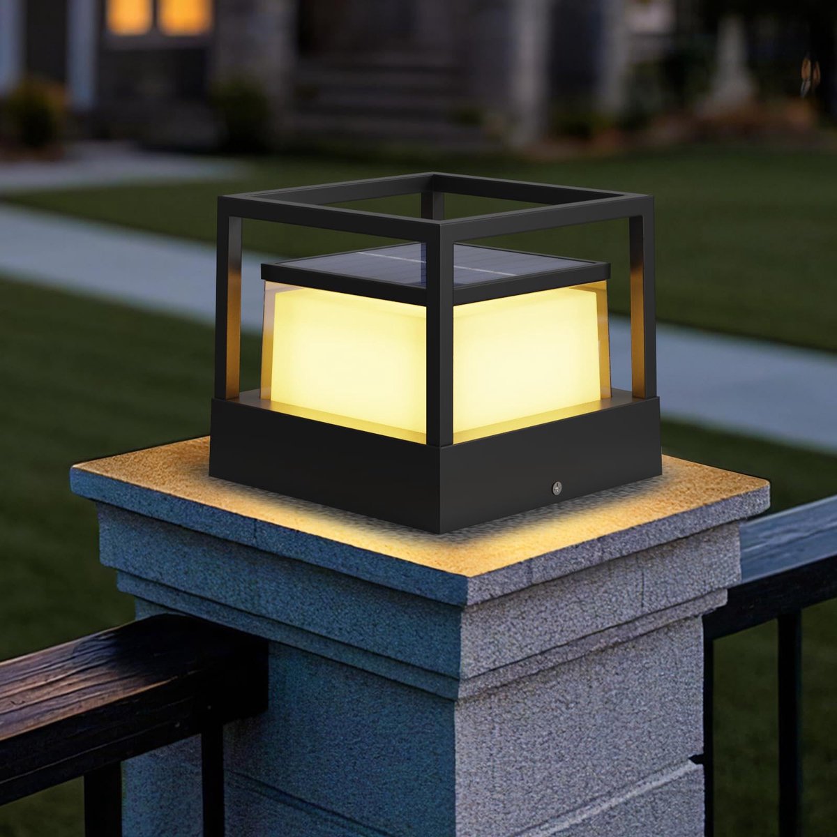 SnelShoppen - ACMHNC Zonneklem voor Buiten, Tuin, Verlichtingsklem op Zonne-energie, LED-Zuillamp, 3000 K, 4400 mAh, 10-16 Uur Looptijd, IP65 Waterdic