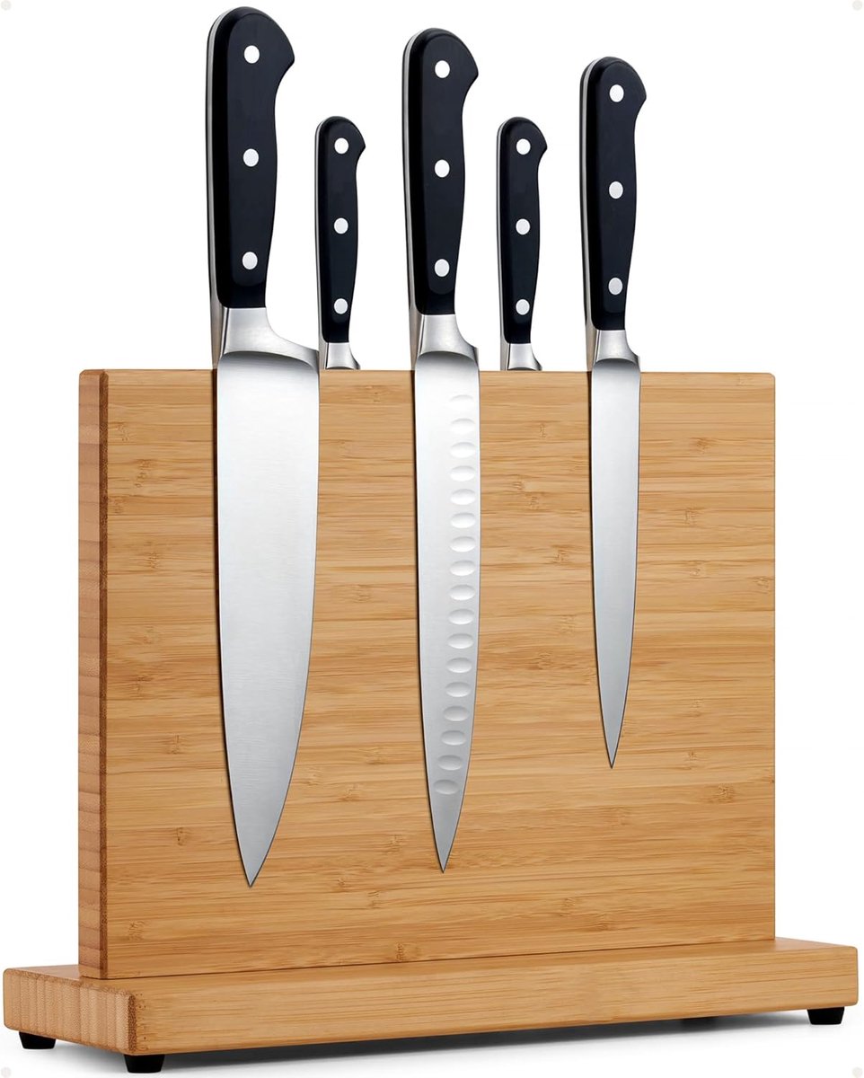 SnelShoppen - Magnetisch Messenblok van Bamboe - Keuken Messenhouder - Duurzaam en Stijlvol - Voor 6 Messen - Ideaal voor Thuis en Professionele Keuke