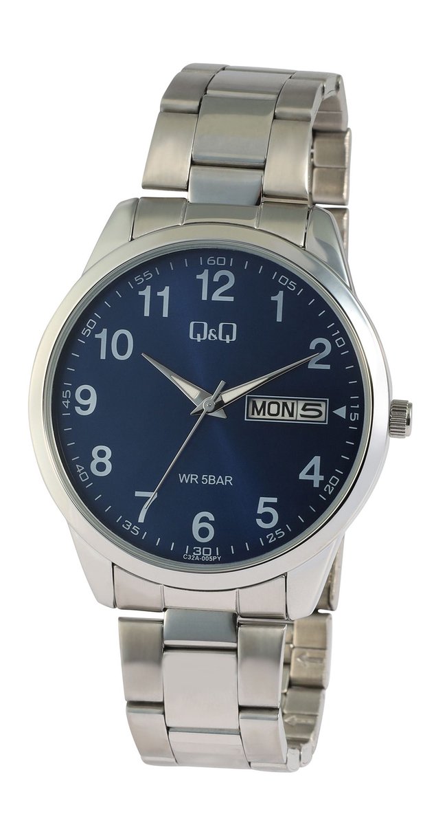 Q&Q herenhorloge roestvrij staal zilverkleurig, datumweergave