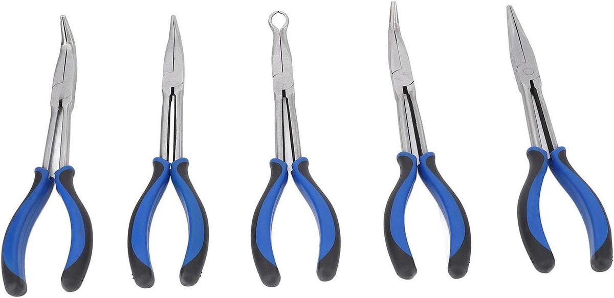 Tangenset 5-delig - Lange Tangen - Bereik Krappe Ruimtes - Ergonomisch Antislip Handvat - 11-inch Bereik - Staal