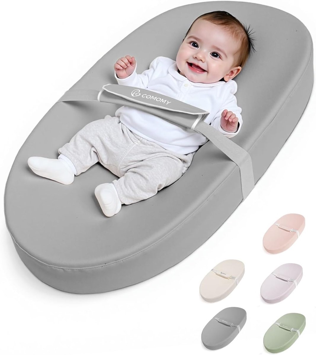 SnelShoppen - Aankleedkussen Vegan Leer 80x40 cm Waterdicht Afwasbaar Verschoonkussen met Veiligheidsgordel Antislip Grijs voor Baby's Verschoonplek