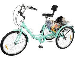 Driewieler Fiets - Volwassen Tricycle - Boodschappen Doen - Sterk Carbon Frame - 140 kg Laadvermogen - Turquoise