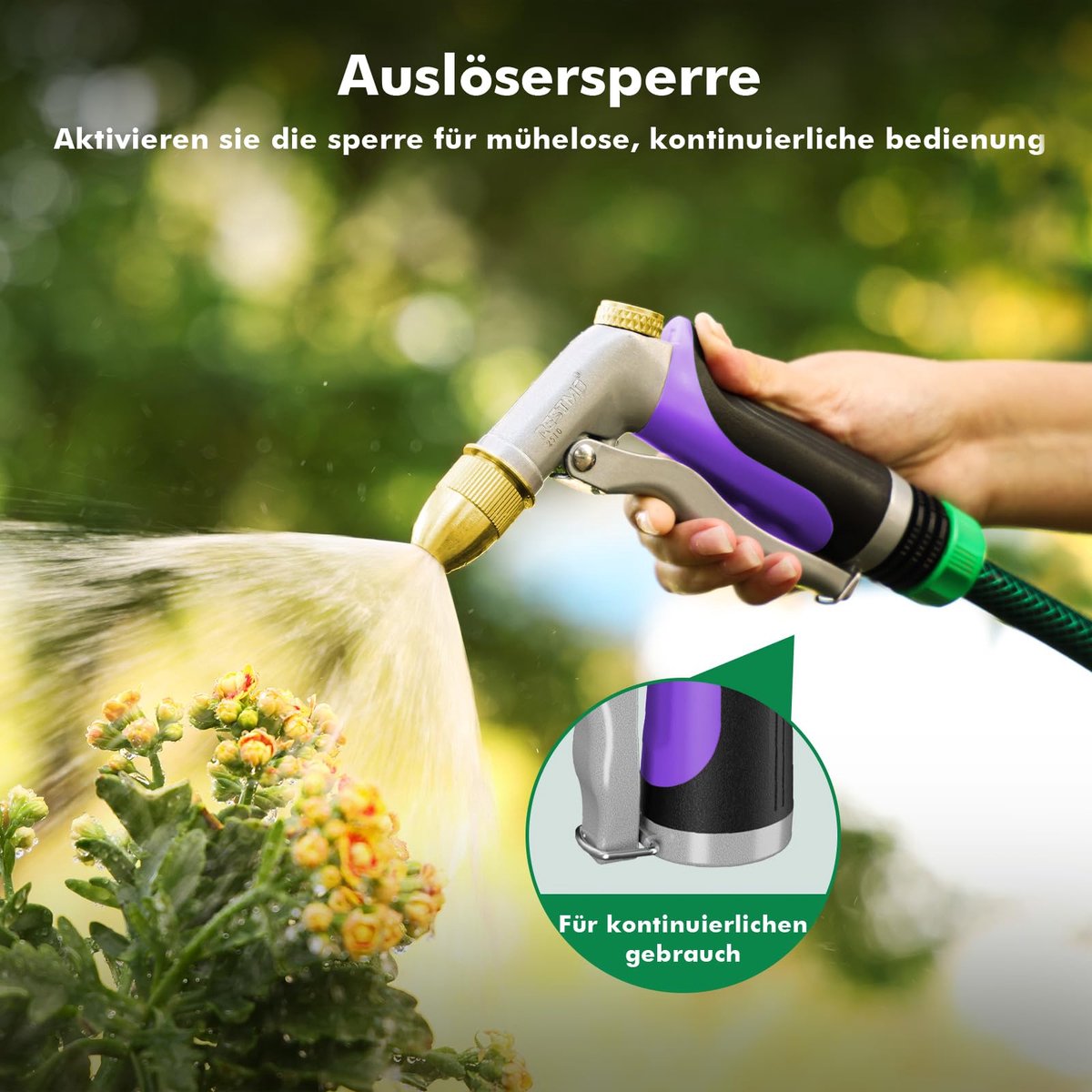 SnelShoppen - Tuinsproeier metaal, instelbare waterstroom, handdouche met continue vergrendelingsfunctie, paars voor tuinirrigatie, autowassen en loop