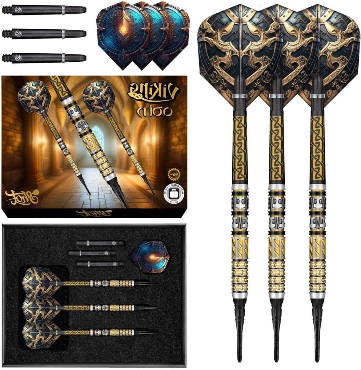 Softtip Dartpijlen - Dartset Tungsten - Precisie Werpen - Gouden Siege Grip - 20 Gram - Goud