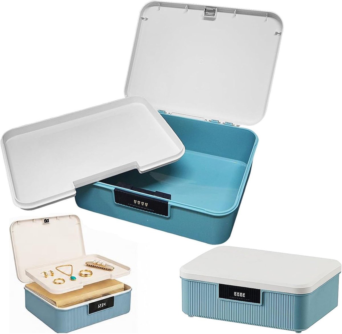 KZQ Opbergbox met Cijferslot - 9 Liter, Dubbellaagse Veiligheidscontainer met Slot - Geschikt voor Medicijnen, Snoep en Waardevolle Spullen - Blauw Kluisbox voor Thuis