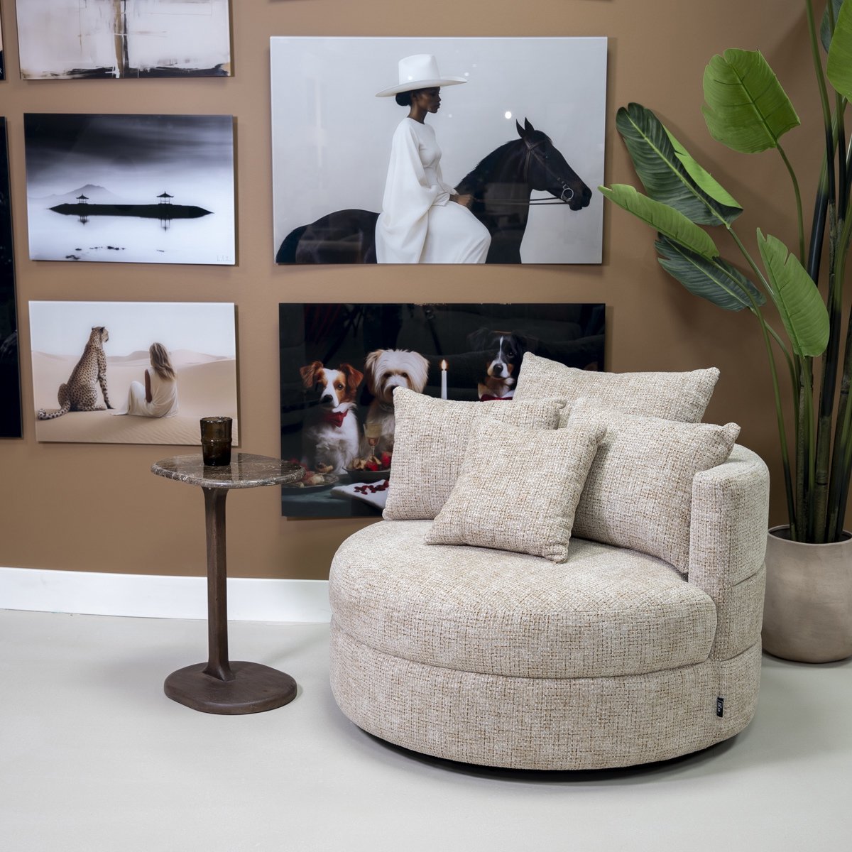 DÉJA Draaifauteuil Miles Taupe Chenille Rond