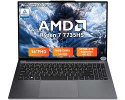 Blackview GamiBook 6 - Gaming Laptop - 16 inch Full HD - 16GB LPDDR5 RAM - 512GB SSD - AMD Ryzen7 7735HS - Windows 11 Pro Notebook - AMD Radeon 680M - WiFi 6 - Grijs