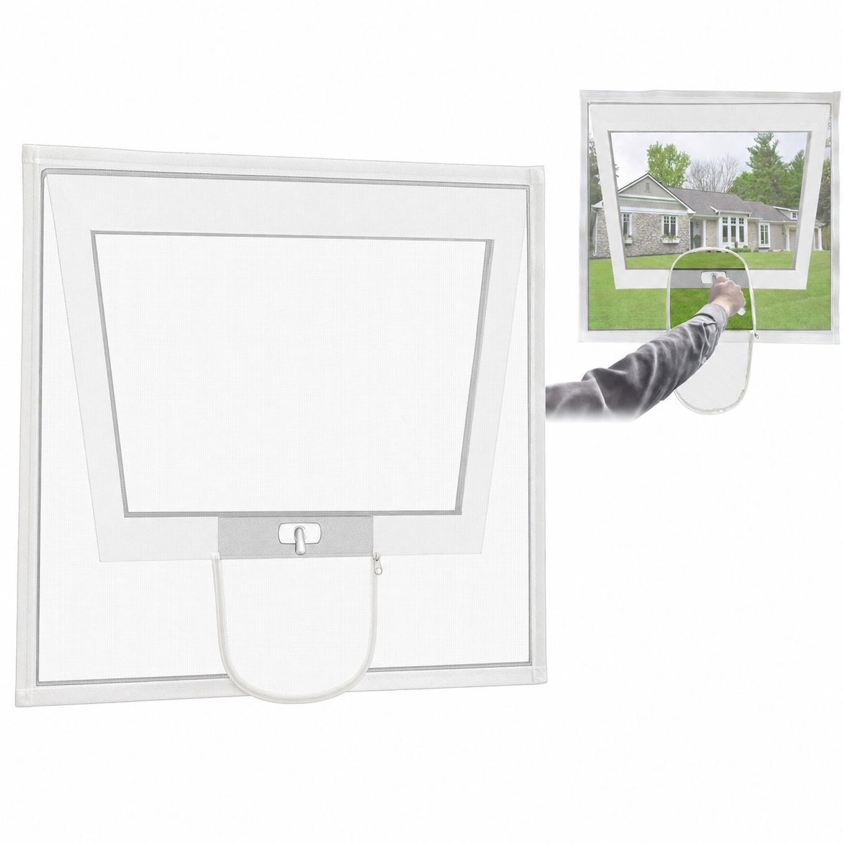 VHV - Insectenhor Raam 120 x 120 cm - Verstelbaar Glasvezel Horrengaas met Ritsopening - Zelfklevend voor Raam