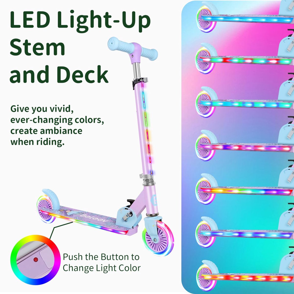 SnelShoppen - Opvouwbare Kinder Scooter met Lichtgevende Wielen, Hoogte Verstelbare Antislip Dek, Lichtgewicht, 2 Wielen, Voor Kinderen van 3-12 Jaar,