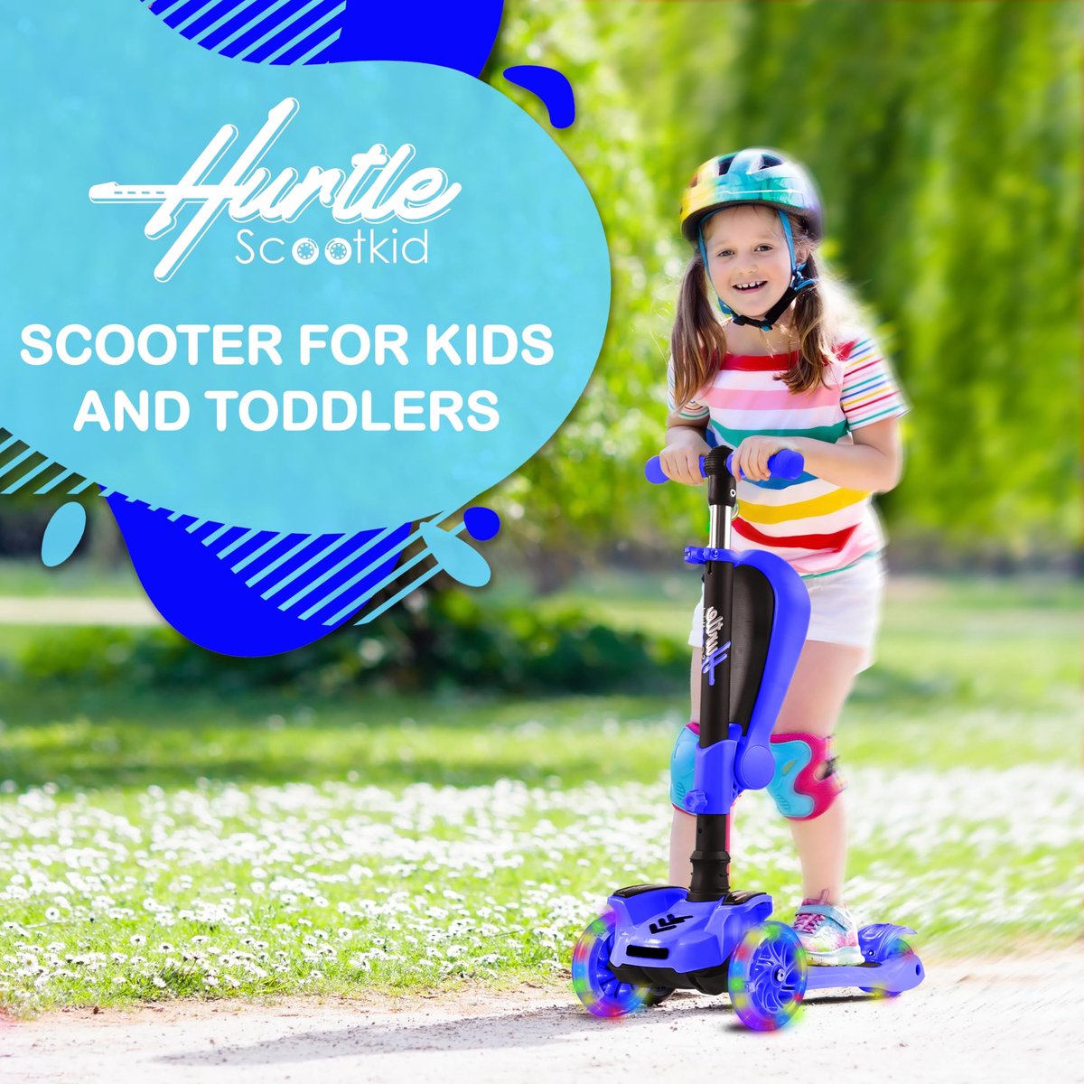 SnelShoppen - Hurtle Kinderstep 3-wiel Step, Opvouwbare Scooter met Verstelbare Hoogte, Antislip Platform en LED Verlichte Wielen voor Kinderen van 2