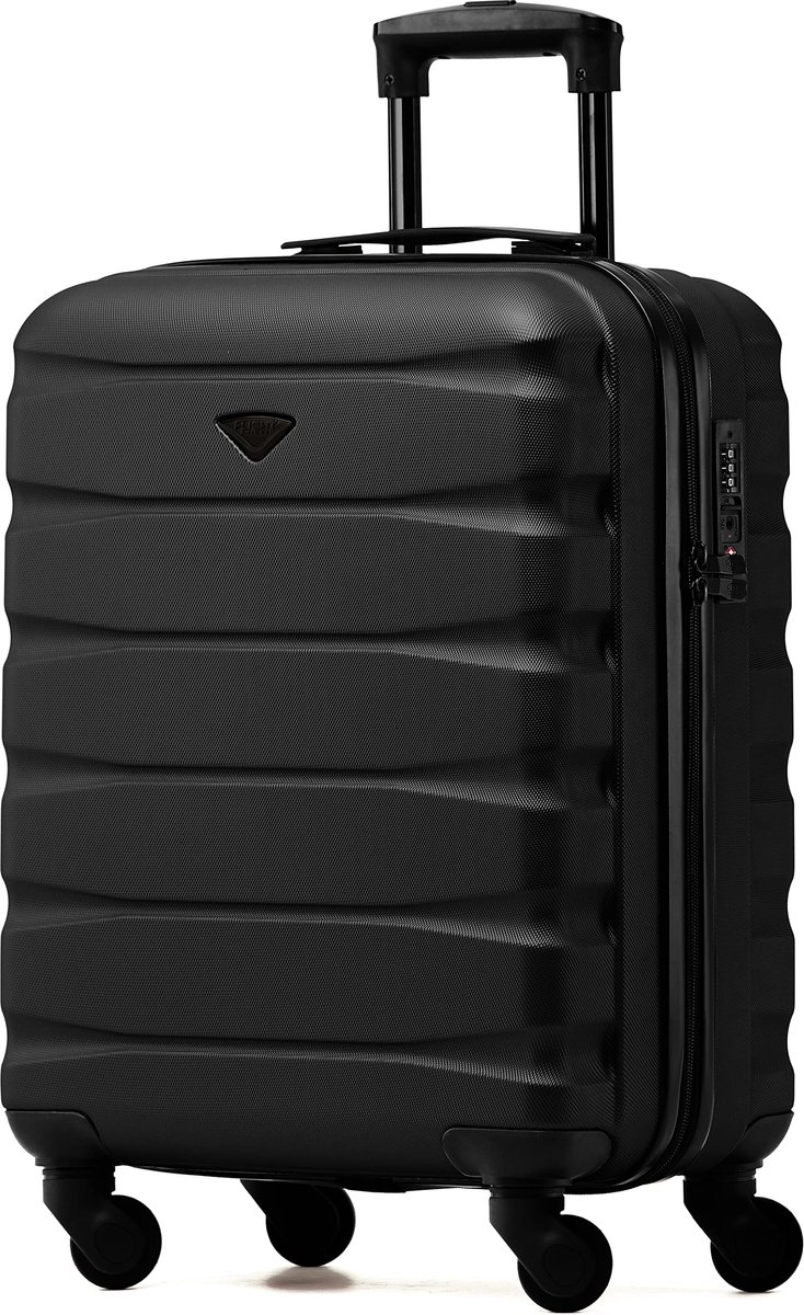 SnelShoppen - Flight Knight ABS Cabinekoffer Handbagage Lichtgewicht 4 Wielen Zwart 55x40x23cm Geschikt voor Air France EasyJet Ryanair en Meer!