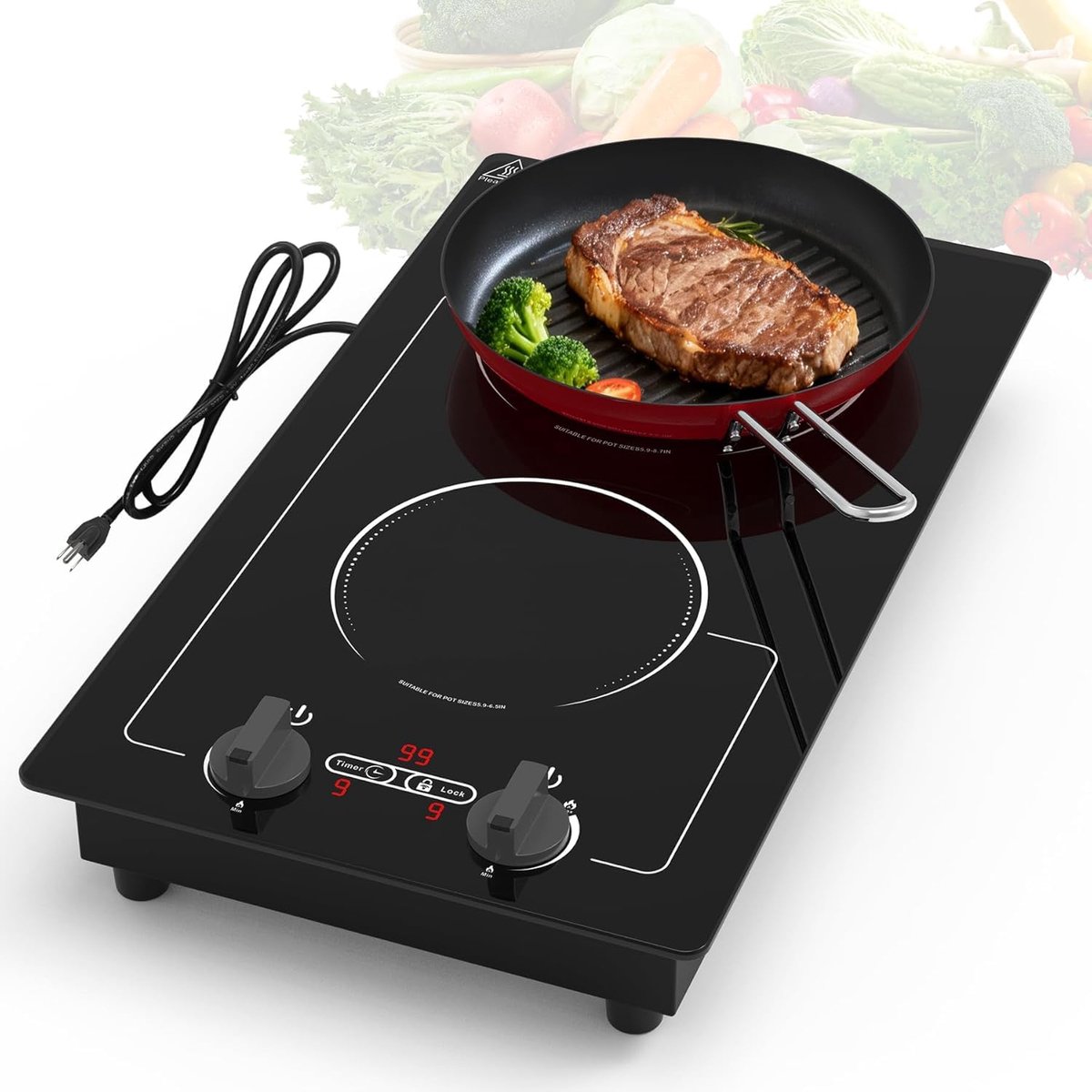 SnelShoppen - Inductiekookplaat 2 branders 110V 2300W met LED-touch-display, 9 vermogensniveaus, kinderbeveiliging, timer en bescherming tegen overver