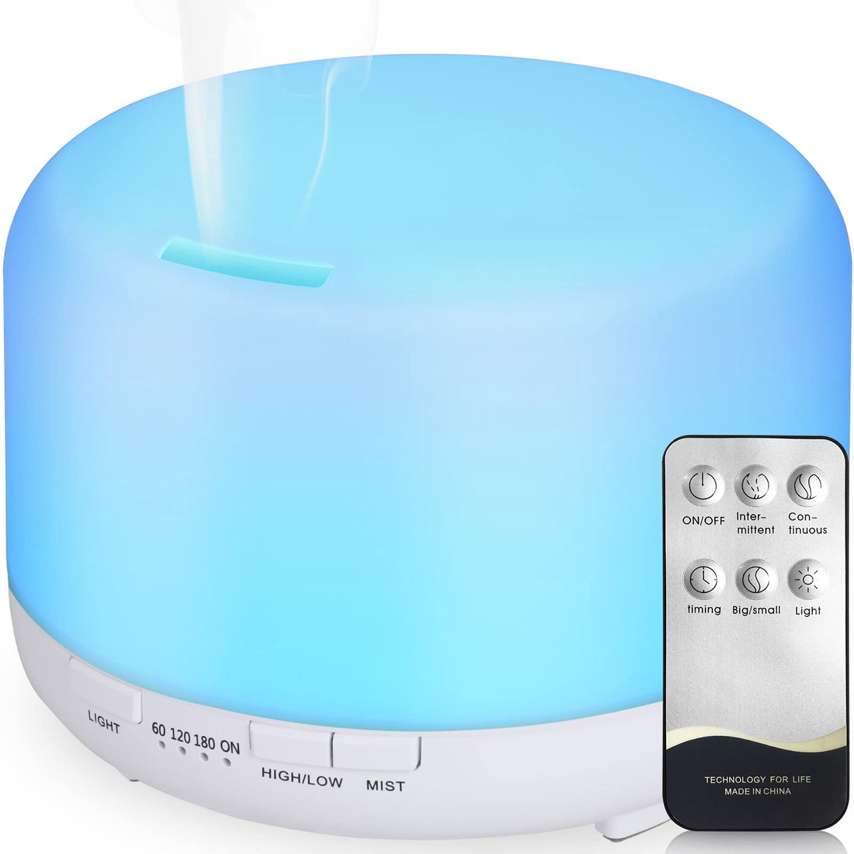 SnelShoppen - Hianjoo Aromadiffuser 450 ml Luchtbevochtiger met Timer, Ultrasone Aromatherapie, LED met 7 Kleuren, Zuiver Wit voor Thuis, Kantoor, Yog