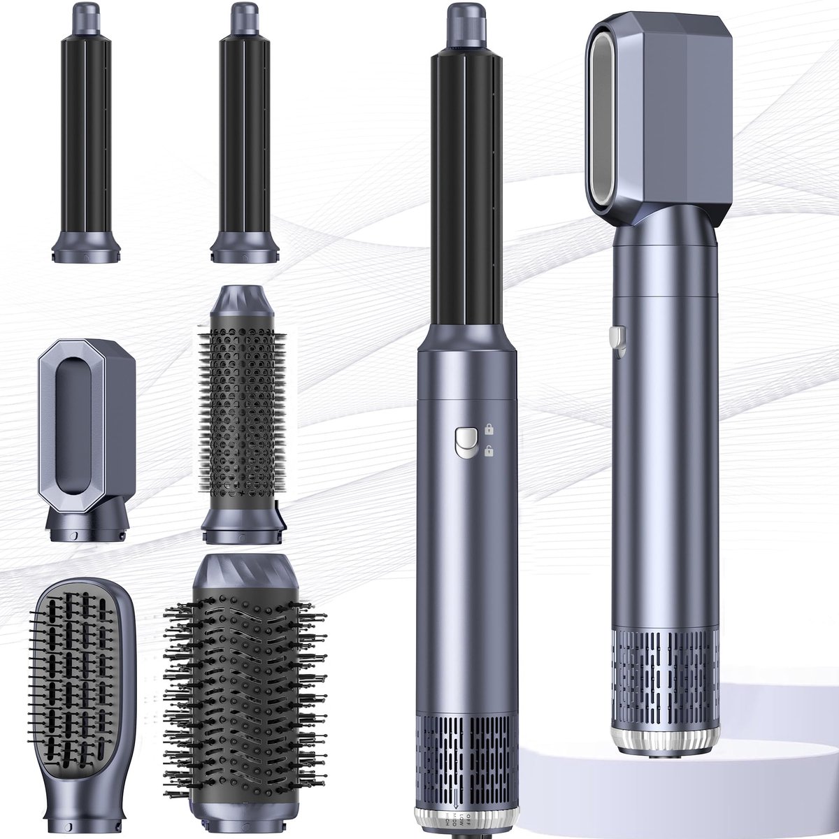 SnelShoppen - MogaWave Pro Hairstyler 6-in-1 Airstyler 1000 W haardroger, volumeborstel, automatische luchtkrultang, airbrush haarstyler, ronde borste