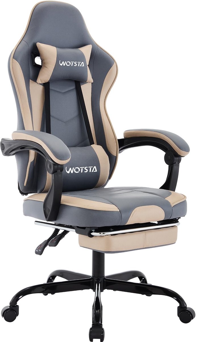 SnelShoppen - WOTSTA Gamingstoel Racing met Voetensteun, Ergonomische Bureaustoel met Lendenmassage, Rugleuning 135 Graden Kantelbaar, Comfortabel voo