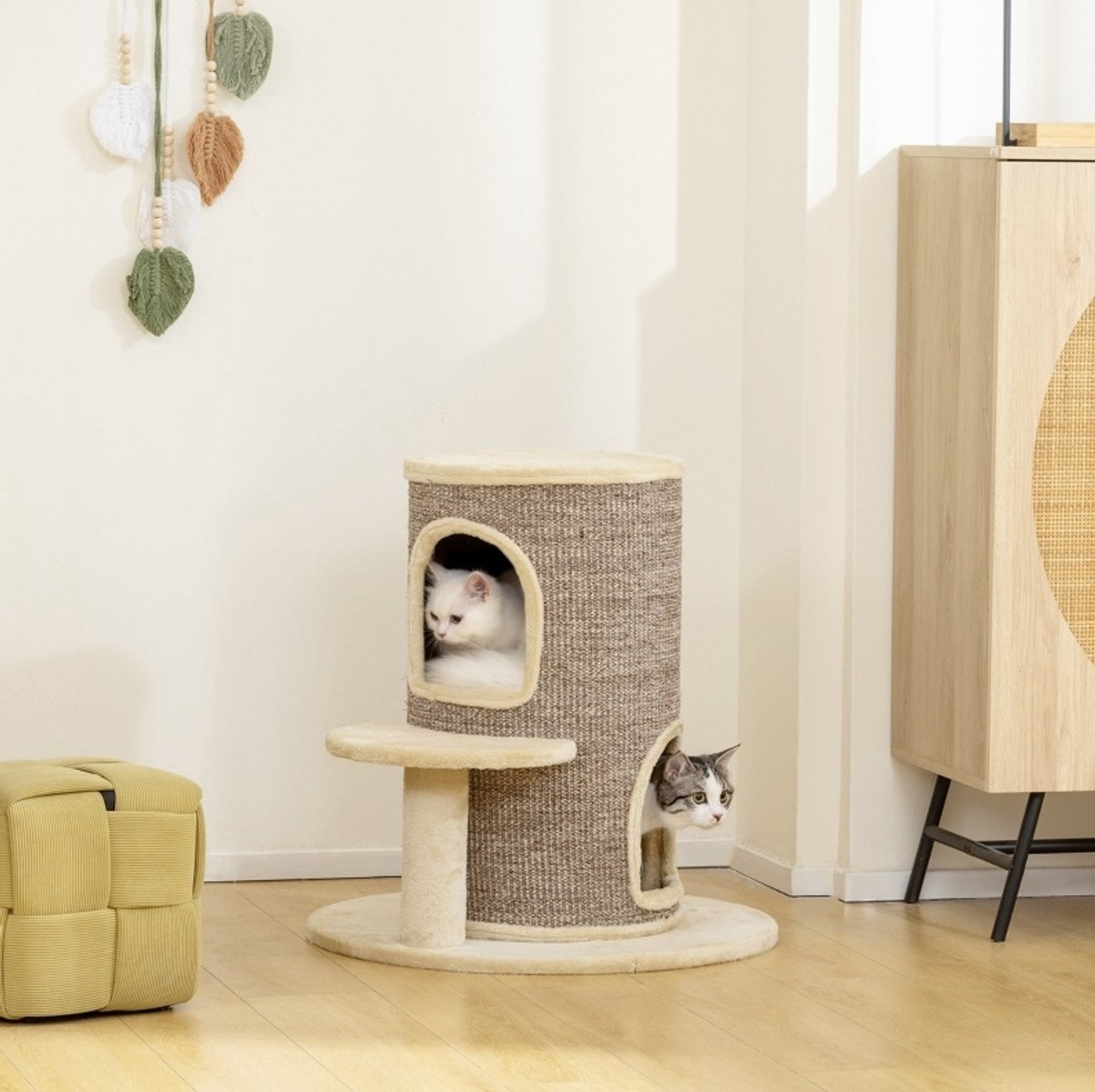 Krabton 2 Niveaus Met Sprongplatform 60 x 60 x 61 Cm Sisal Polyester Beige Voor Spelen En Rust