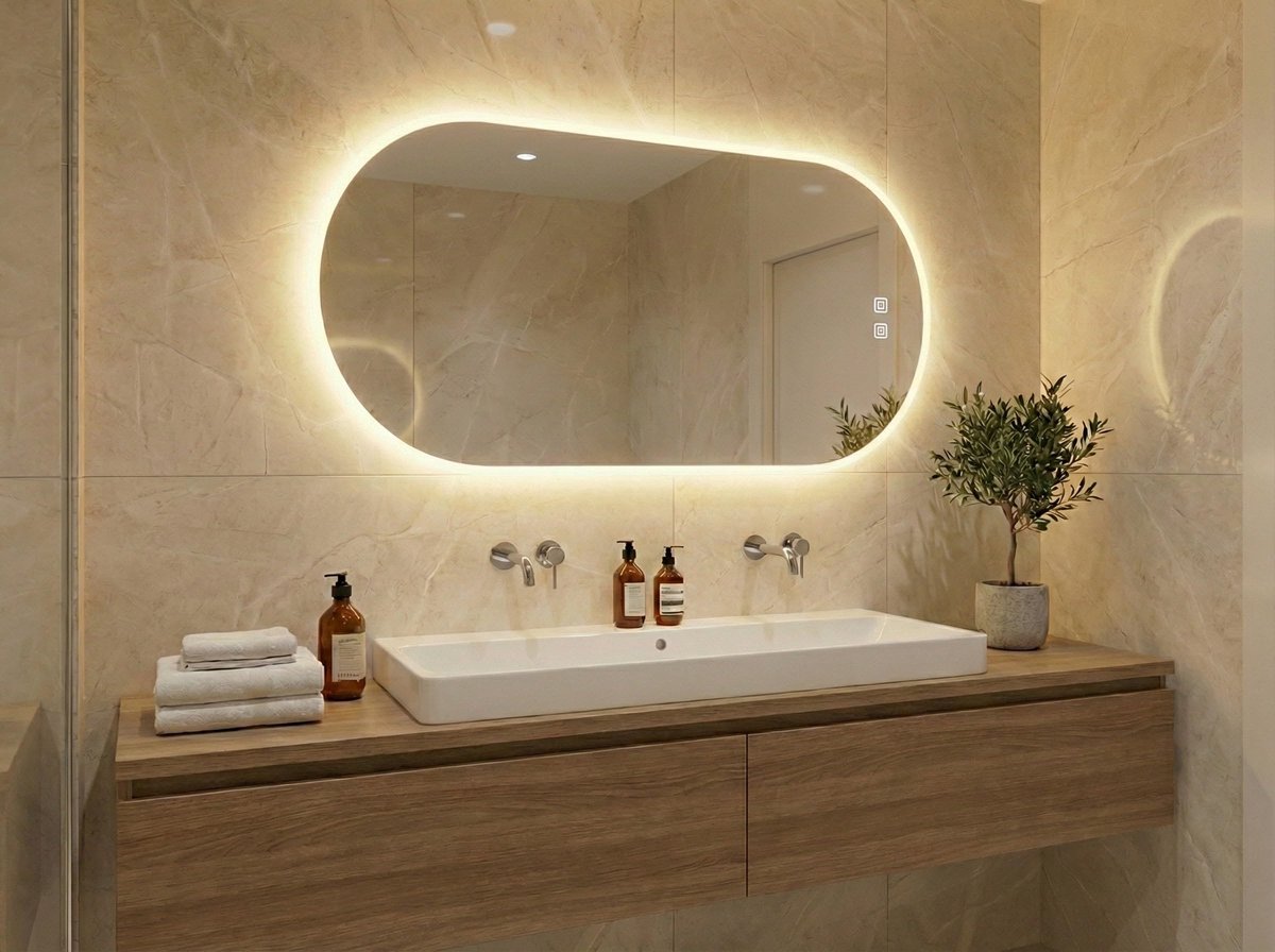 SnelShoppen - Bayt Badkamerspiegel Ovale Wandspiegel met LED Verlichting - Anti-condens, 2 Lichtstanden, 50x90 cm, Wit - Perfect voor Badkamer en Toil