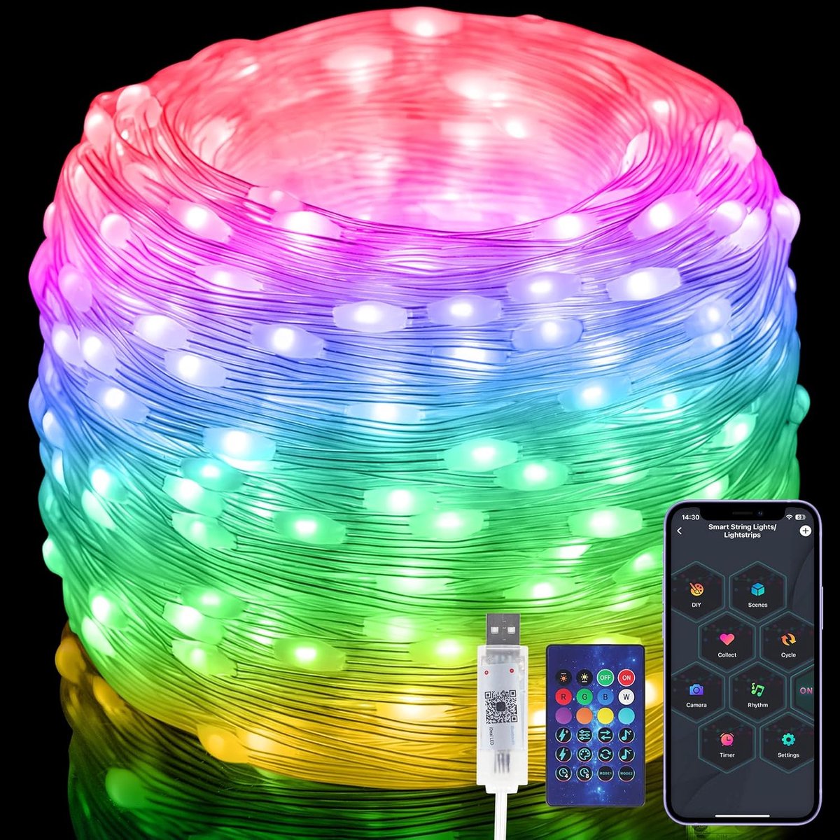 SnelShoppen - Smart Fairy Light 20M met 200 Veelkleurige LEDs, APP & Afstandsbediening, Muziek/Stem Sync Kleurverandering, IP65 Waterdicht voor Slaapk