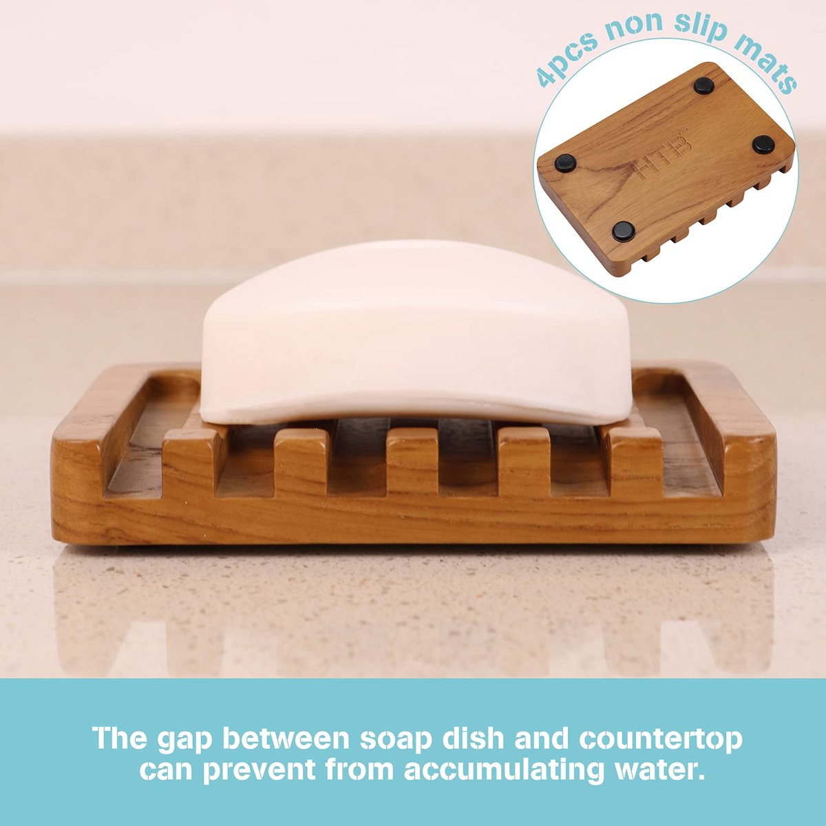 SnelShoppen - Houten Zeepbakje 2 Stuks - Natuurlijke Teakhouten Zeephouder voor Douche, Badkamer, Keuken, Badkuip - Scheermes, Sponsen - Gemakkelijk D