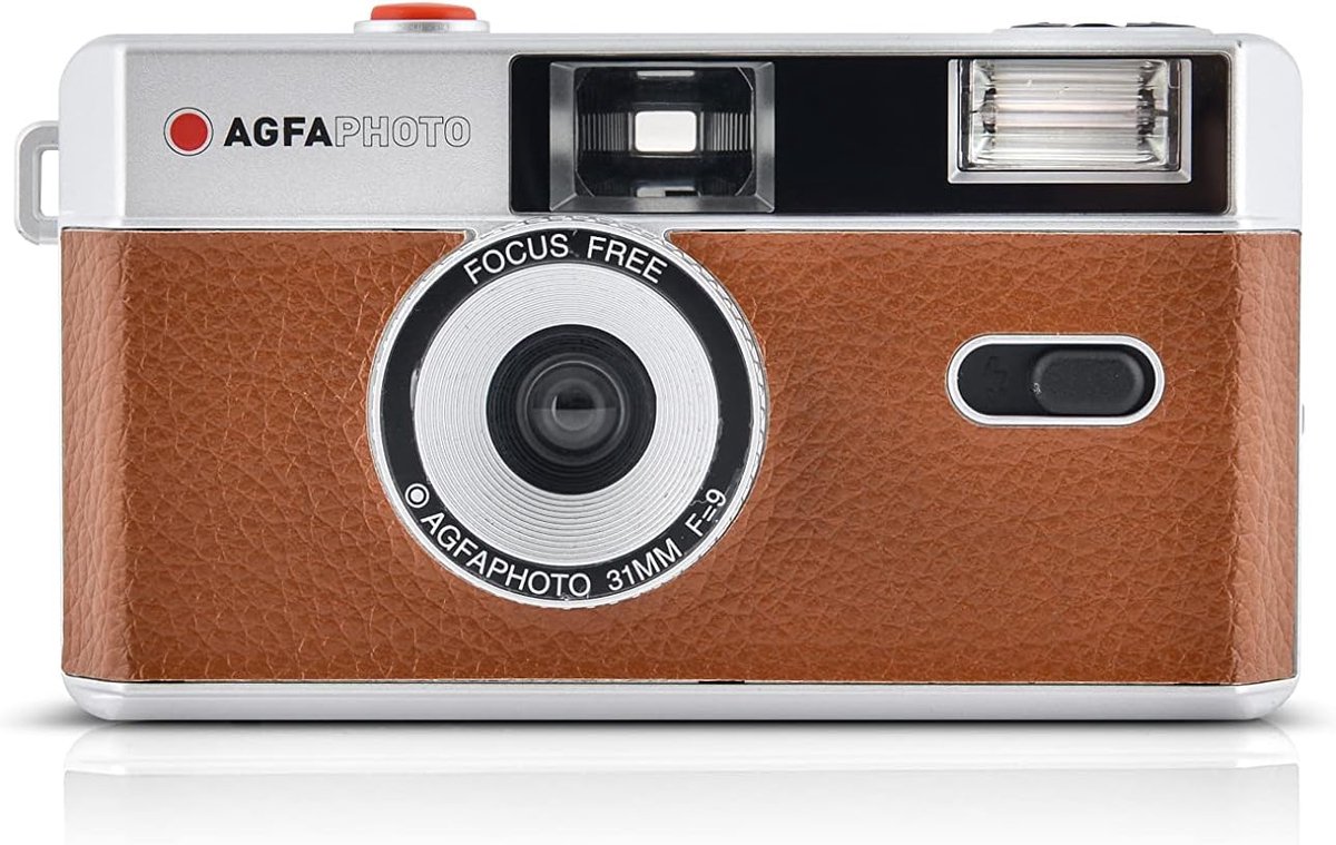 Vintage Retro Analoge Camera 35mm – Filmcamera met Ingebouwde Flitser – Geschikt voor ISO 200/400/800 Film – Compact Fototoestel Bruin