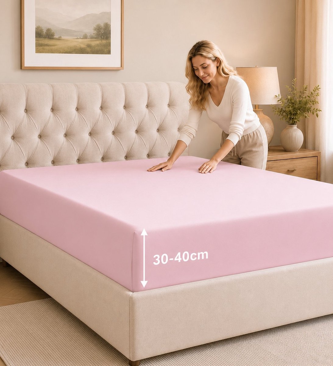 Tbeloo Hoeslaken 90x190 cm - 40 cm diepe hoek - Geborstelde polyester microvezel - Geschikt voor boxspringbedden - Past op matrassen tot 40 cm - OEKO-TEX gecertificeerd - Krimp- en kleurvast - Lichtroze