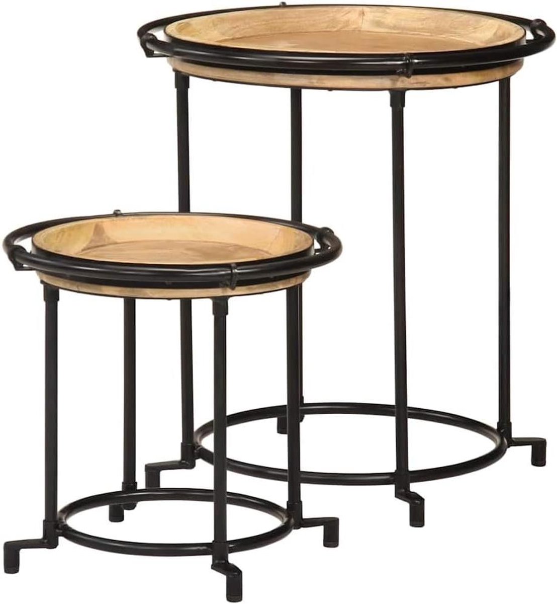 Bijzettafel Set - Salontafel Hout - Decoratie Plaatsen - Massief Mangohout Frame - 55 x 54 cm - Houtkleur