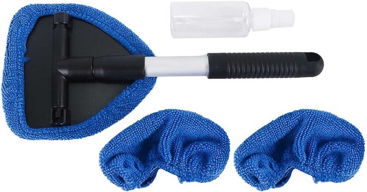 Auto Binnen Glaswisser - Ruitenreiniger Set - Autoruiten Reinigen - Verstelbare Handgreep - 3 Microfiber Pads - Blauw