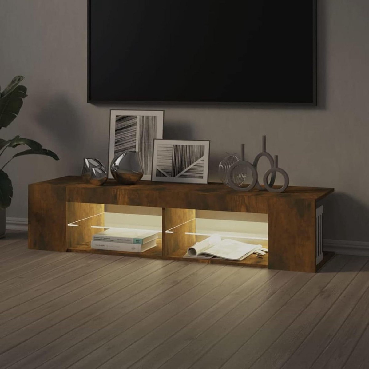 TV-kast - Mediameubel Hifi-kast - Woonkamer Opbergen - Met RGB LED-verlichting - 135x39x30 cm - Rookeiken