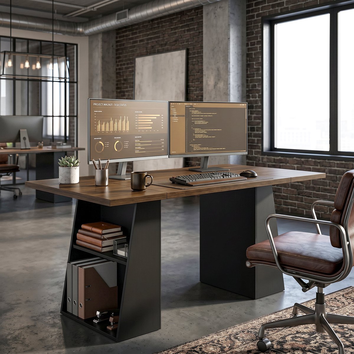 TEKROA® Bureau met 4 Open Planken - Computertafel voor Thuiswerken - voor thuiswerkplek en studie -Metalen frame- 140 cm - Bruin/Zwart