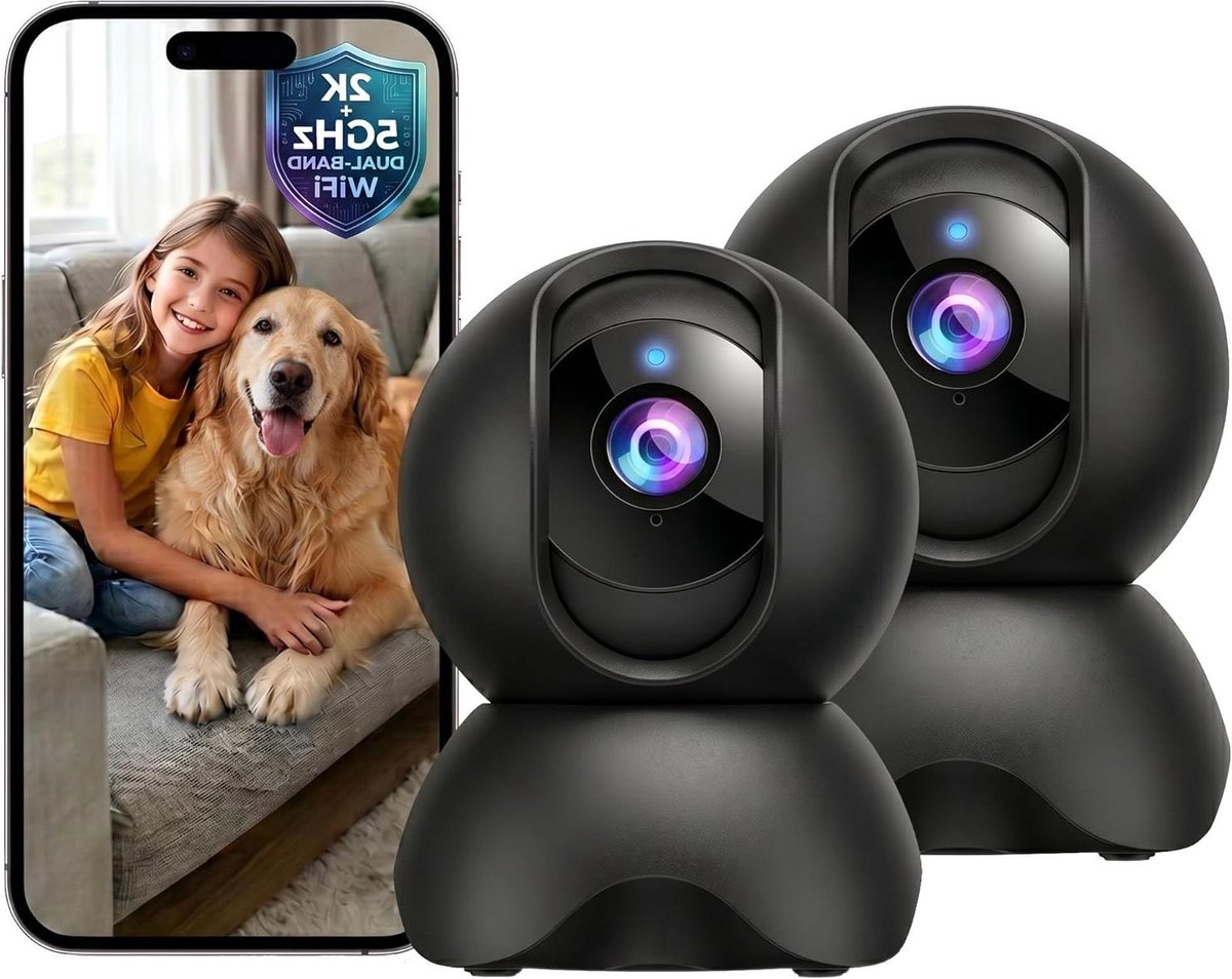 Beveiligingscamera Set - Binnencamera Huisdiercamera - Thuisbewaking Huisdieren - 360 Graden Pan Kantel - 2 Stuks - Zwart