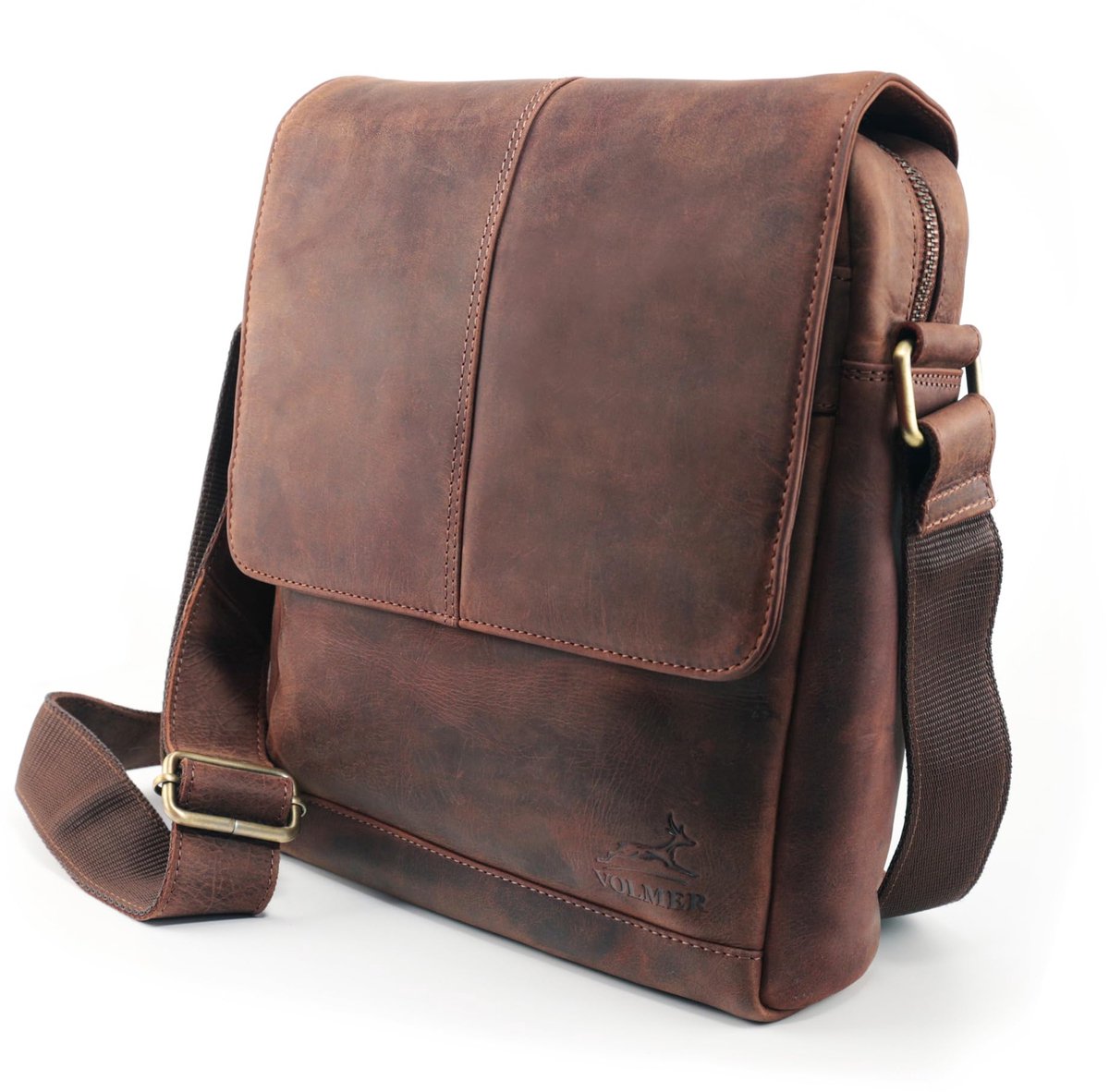 SnelShoppen - Handgemaakte Bruine Schoudertas van Echt Leer - Messenger Bag voor 11 Inch Tablet - Zakelijke en Dagelijkse Gebruik - Perfect voor Werk