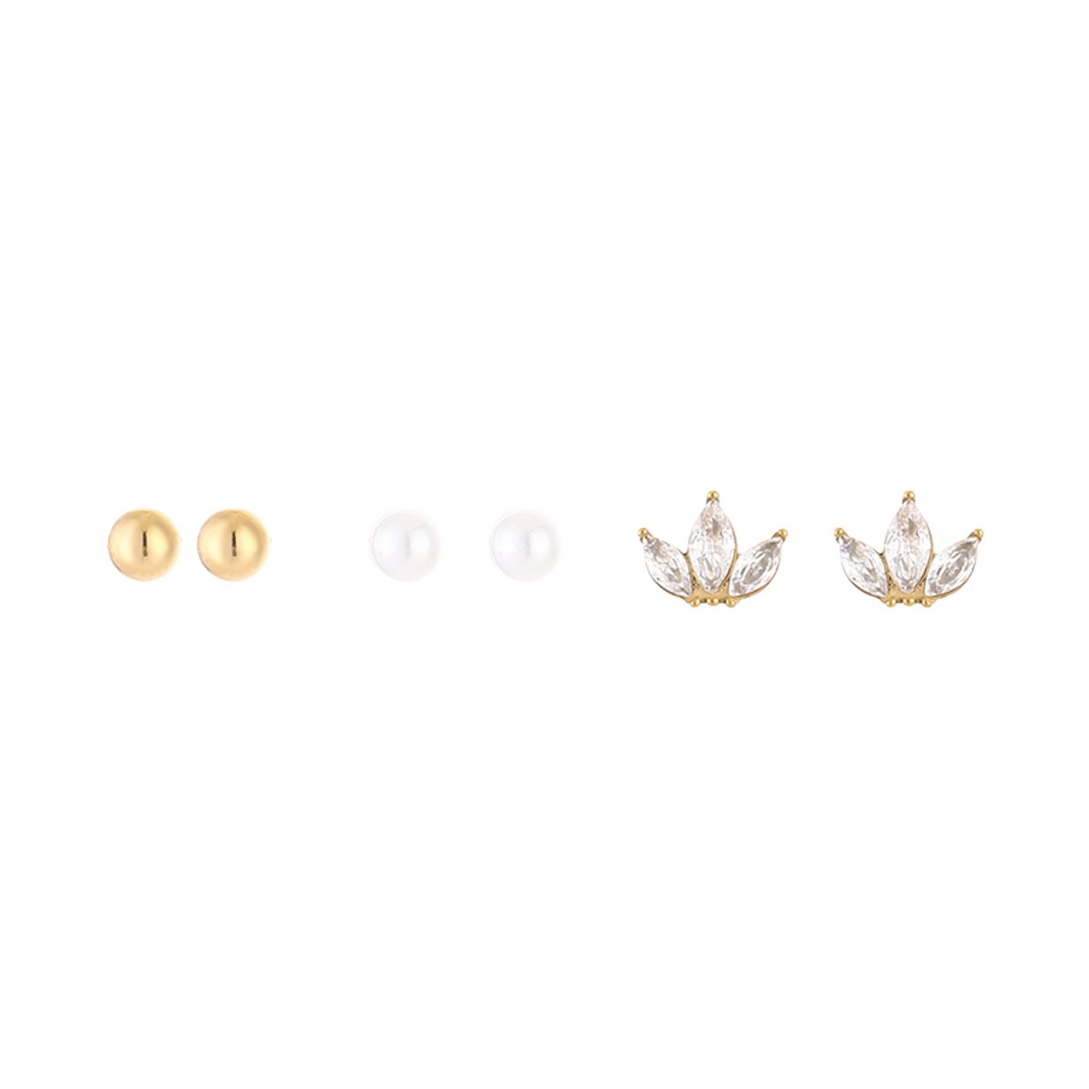 Stainless Steel Marquise Zirkonia, Parel & Bolletje Oorbellen Setje – Luxe Curated Ear Set – RVS