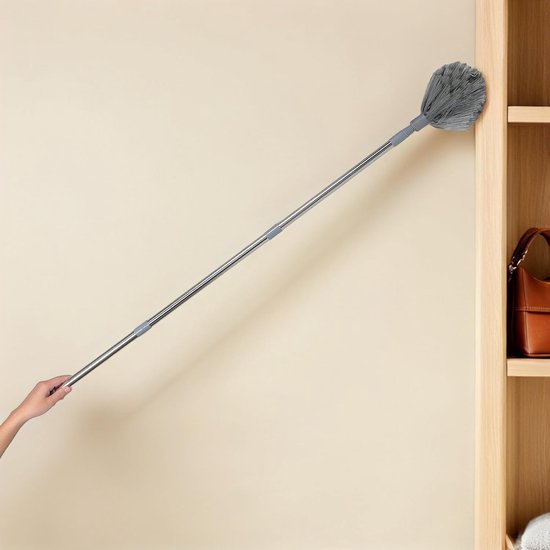 Klusjes Borstel - Spinnenweb Verwijderaar - Hoge Oppervlakken Schoonmaken - Uitschuifbare Steel - 142 cm - Grijs — afbeelding 4