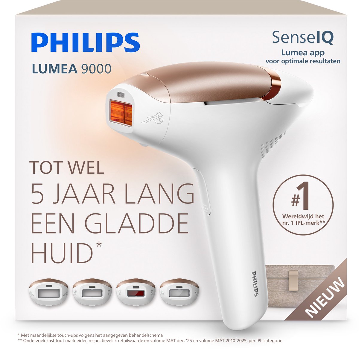 Philips Lumea 9000 Series IPL Ontharingsapparaat – Tot 5 Jaar Lang een Gladde Huid, SmartSkin-sensor en 4 Opzetstukken voor Lichaam, Gezicht, Bikinilijn & Oksels, BRI984/00