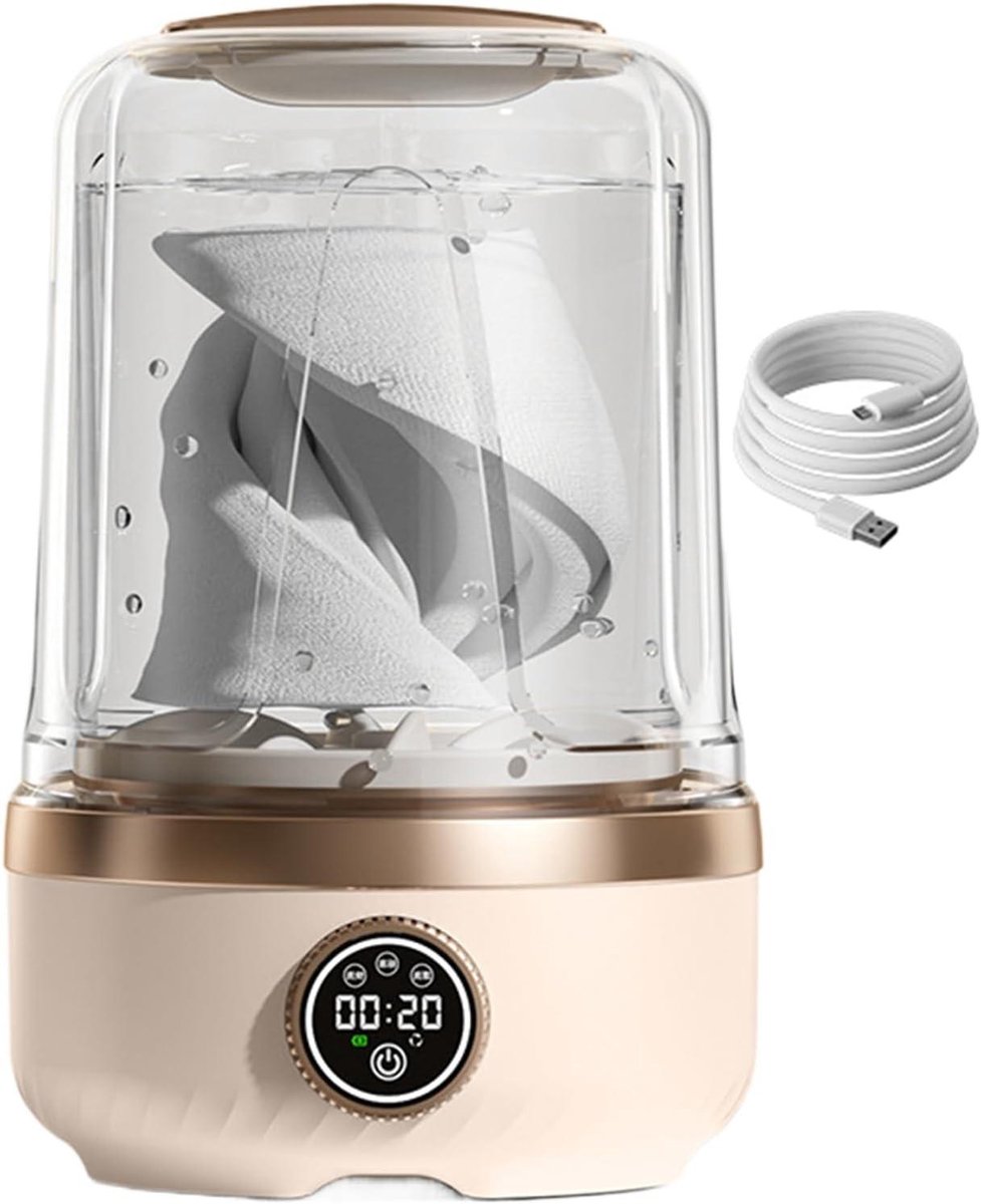 Mini-wasmachine - Compact apparaat - Ondergoed wassen - Oplaadbaar via USB - 2 liter capaciteit - Crèmekleuren