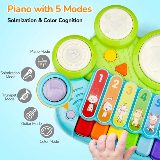 Muzikaal Speelgoed Voor Baby's - 5-In-1 Piano, Keyboard, Xylofoon En Drumstel - Speelgoed Voor Meisjes En Jongens Van 1 Jaar - Muziekinstrumenten Voor Peuters Van 0-2 Jaar - Verjaardagscadeau, Paascadeau, Babyspeelgoed — afbeelding 5