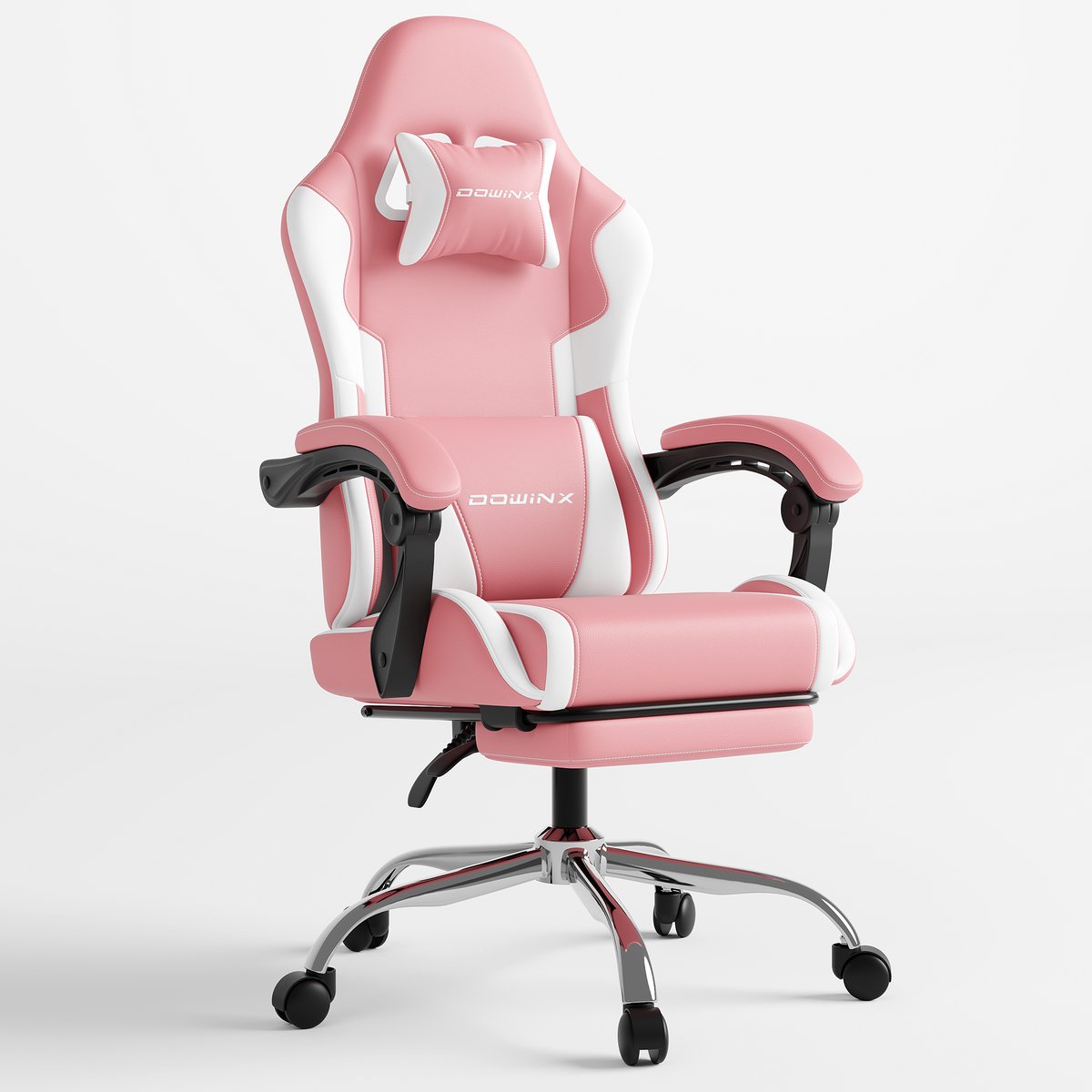 Dowinx Gaming stoel met voetsteun - Ergonomische bureaustoel met massage lendensteun - Verstelbare rugleuning en hoofdsteun - Kunstleren gaming fauteuil voor kantoor, thuis en gaming - 51x49x130 cm