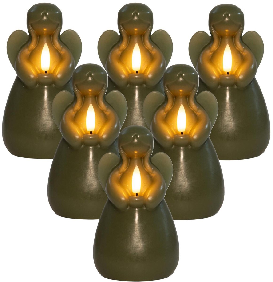 Anna's Collection LED kaars engel - 6x - jade groen - 14 x 8 cm - met timer - op batterijen - kerst - kerstkaarsen