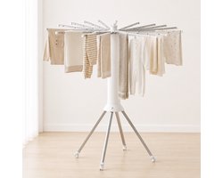 Liverna® Droogrek Inklapbaar met Wielen - Wasrek Opvouwbaar - Droogtoren 360° Paraplu droogrek- 16 Armen - Wit