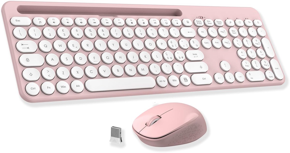 SnelShoppen - Draadloos Toetsenbord en Muis Set met Telefoon en Tablet Standaard, USB Toetsenbord Stil 1600 DPI, Italiaanse QWERTY Lay-out voor Comput