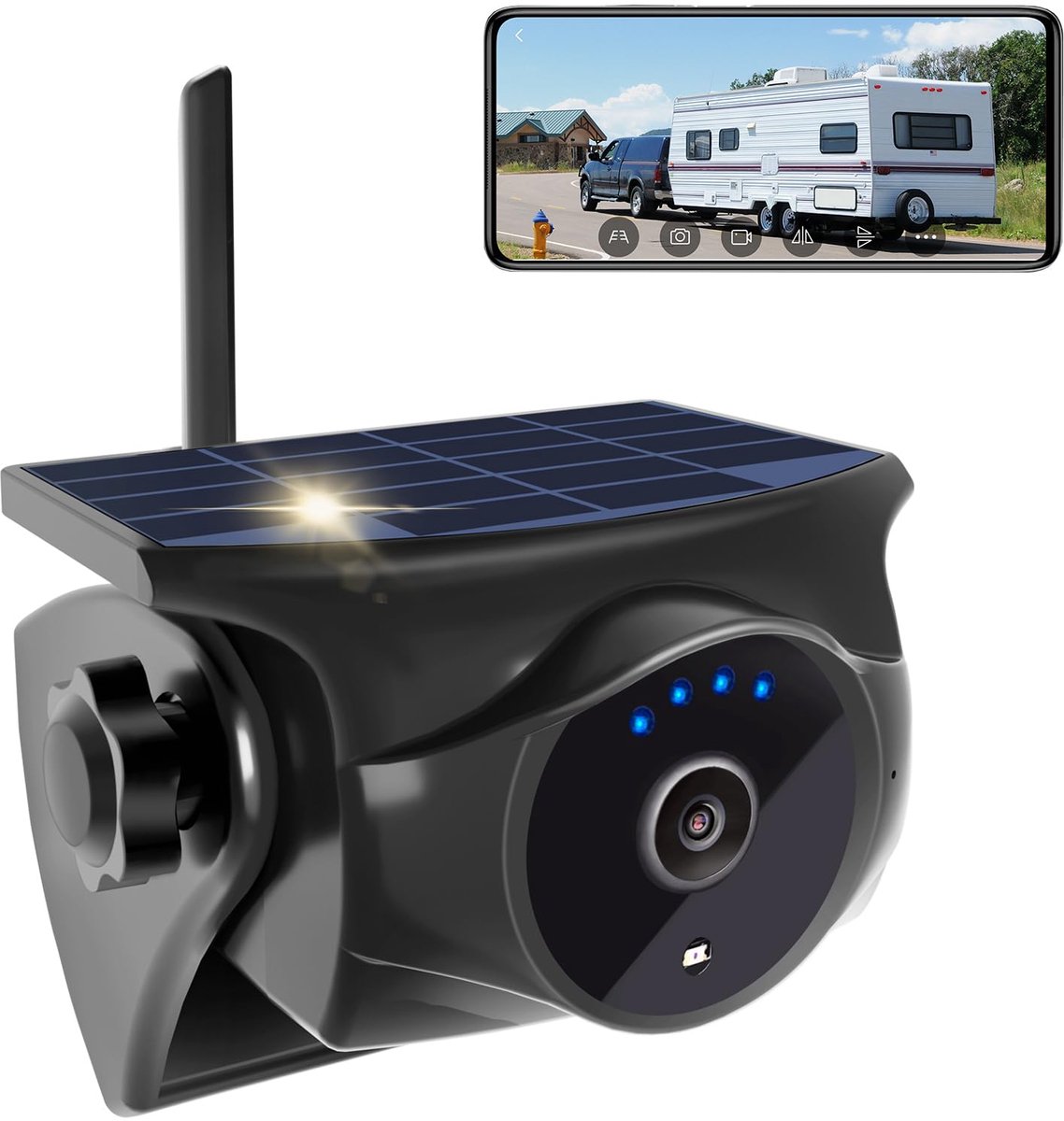 SnelShoppen - 1080P Draadloze Achteruitrijcamera op Zonne-energie met Nachtzicht, Magnetische Wifi Camera voor Aanhanger, Camper, Vrachtwagen en Auto